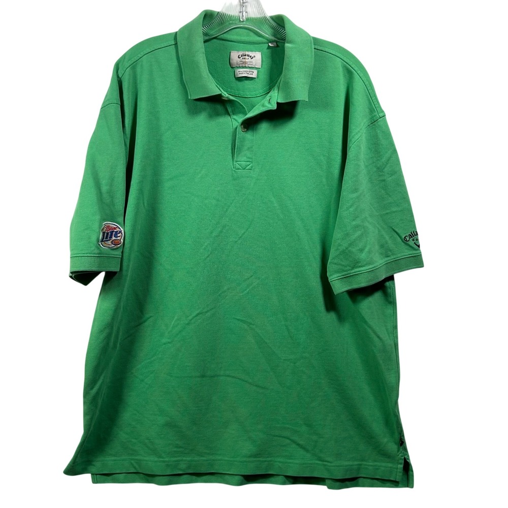 Callaway Golf Sport Mens‎ XL Green Polo Shirt Miller Lite Logo Combed Cotton